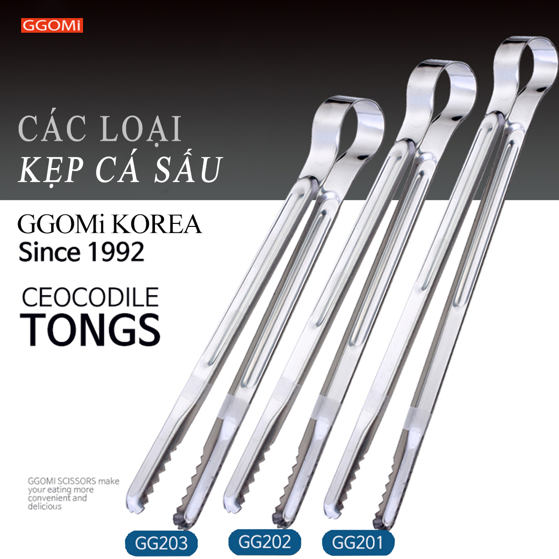 Kẹp gắp thực phẩm inox bằng thép không gỉ an toàn sức khỏe con người nhiều kích cỡ GGOMi Hàn Quốc
