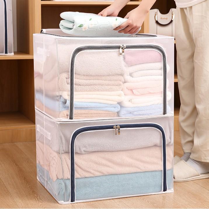 Túi đựng quần áo khung thép trong suốt Chống nước -Kích Thước 50x40x33- túi đựng quần áo chăn màn