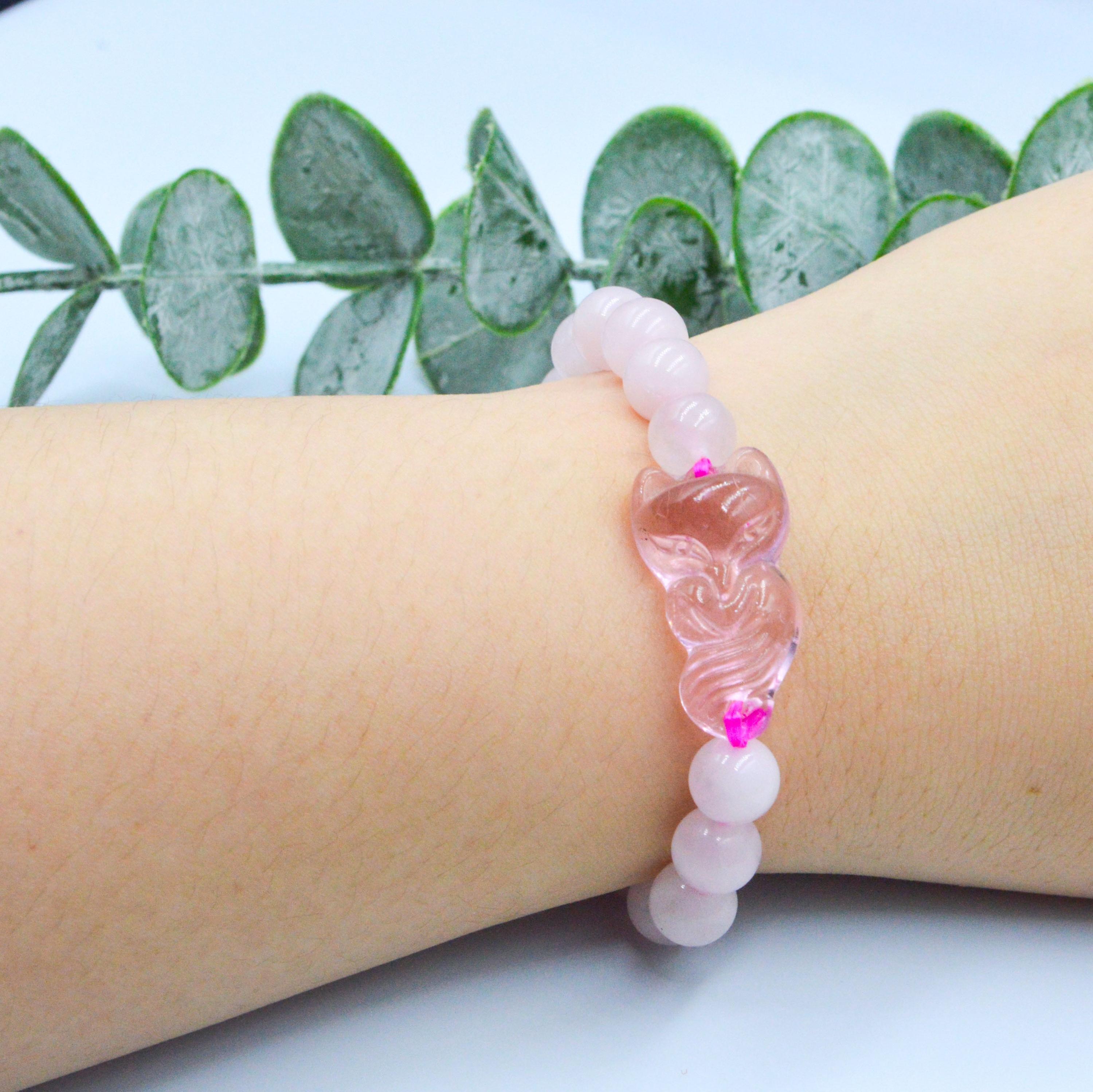 Vòng Tay Hồ Ly Yểu Điệu Topaz Hồng Phối Thạch Anh Hồng