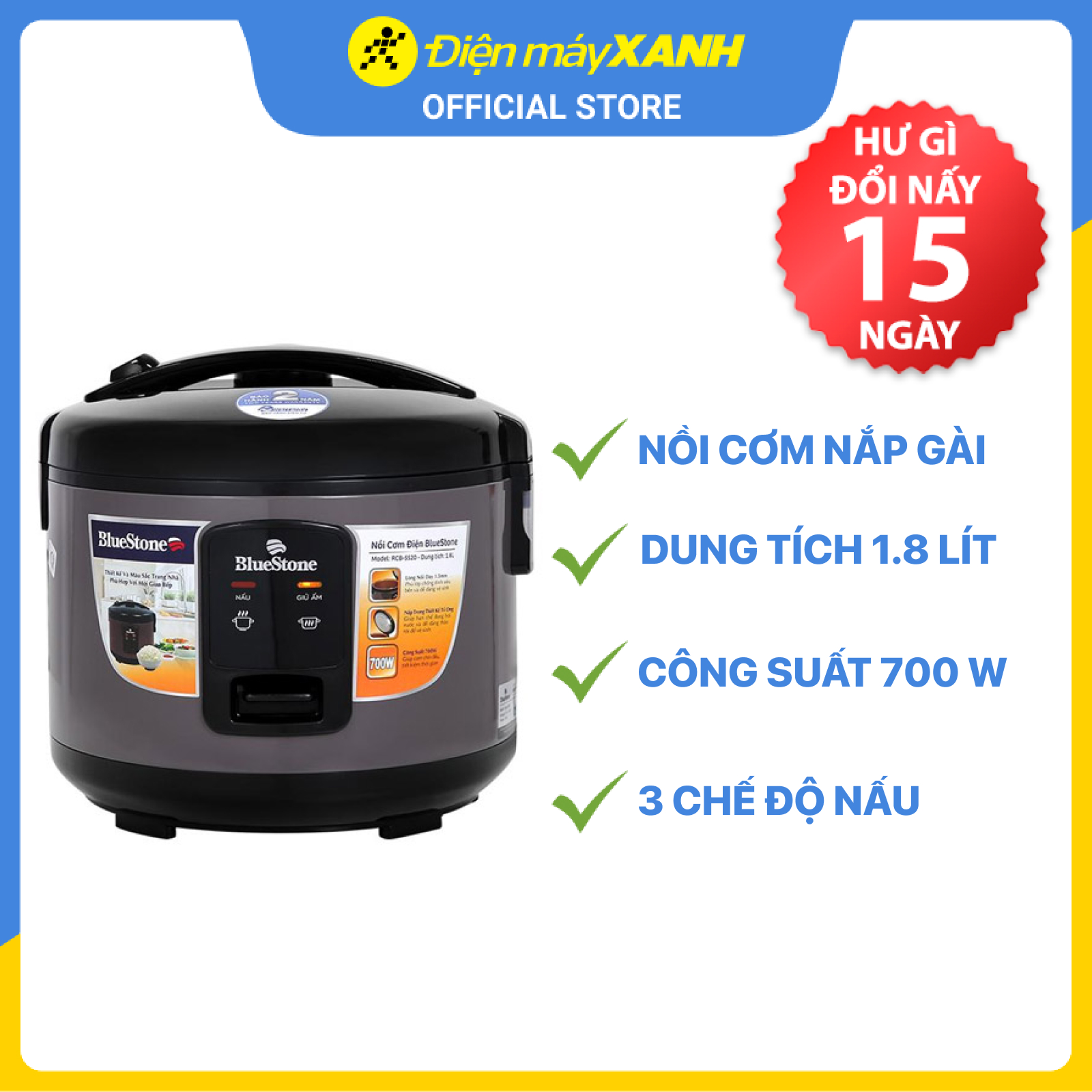 Nồi Cơm Điện Bluestone RCB-5520 (1.8L) - Hàng chính hãng