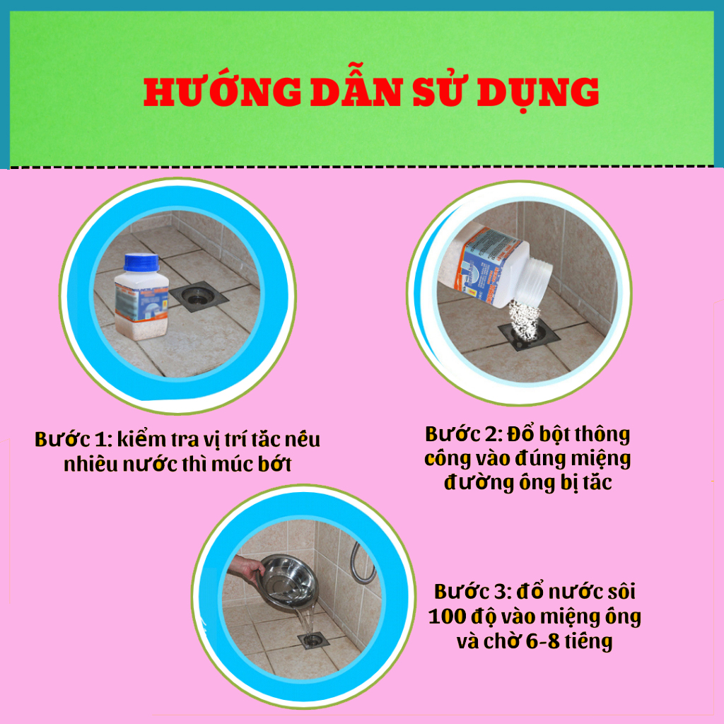 Chai Bột Thông Cống Cực Mạnh Tẩy Vệ Sinh Bồn Cầu, Bồn Rửa Chén Bát, Đường Ống, Bồn Rửa Mặt Cực Kì Hiệu Quả