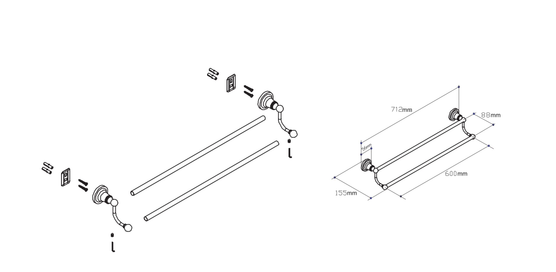 Thanh vắt khăn đôi dài 60 cm dòng Tyler Moen - 90021