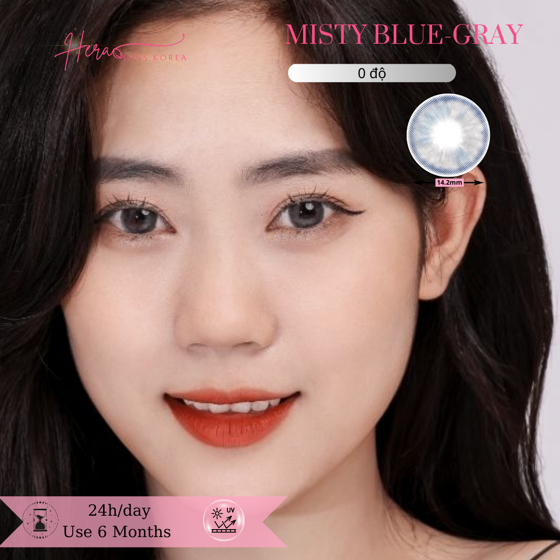 Kính Áp Tròng Hera Xám Xanh Sương Mù Không Độ MISTY BLUE-GRAY Nhập Khẩu Hàn Quốc Lens Không Cận 6 Tháng