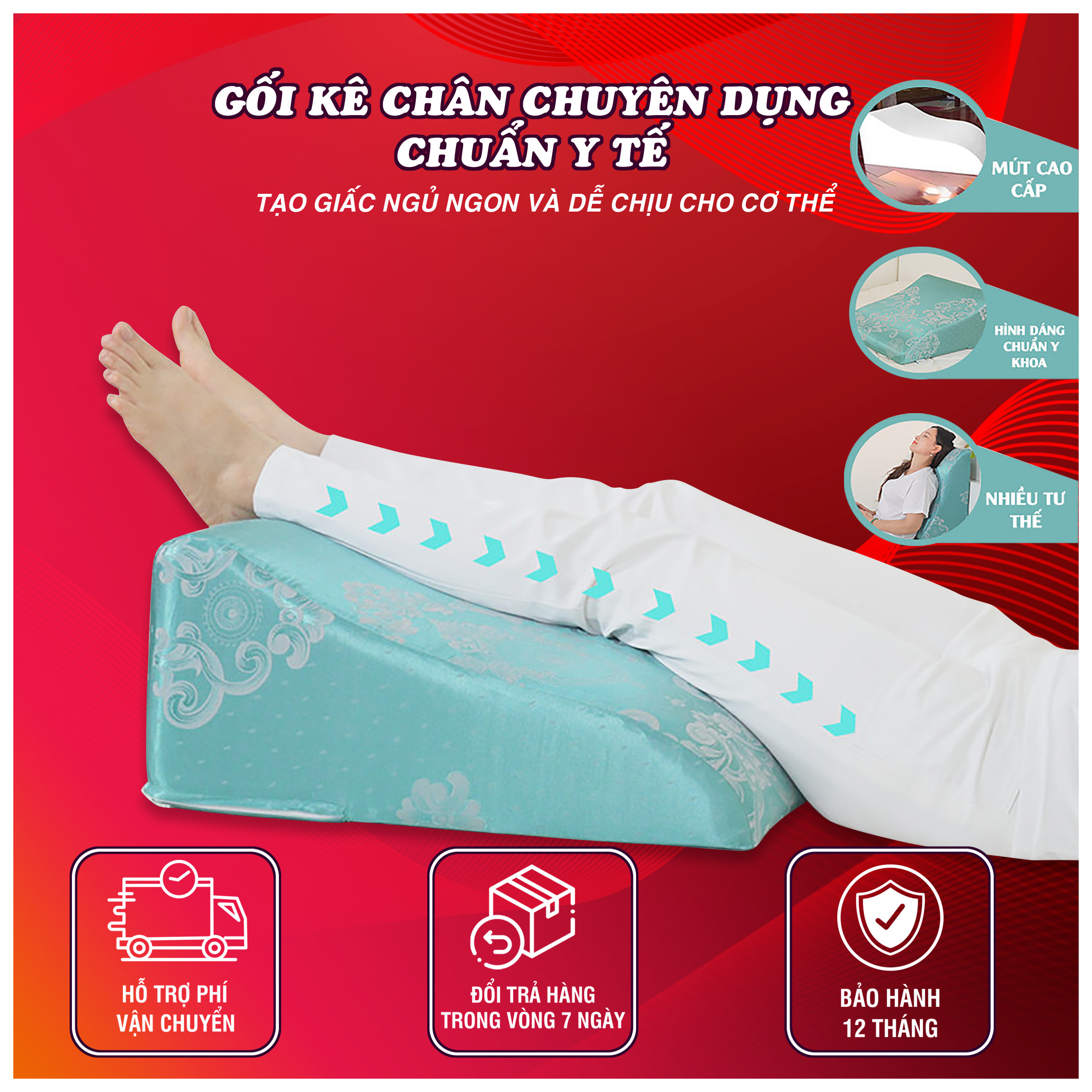 Gối kê chân chống giãn tĩnh mạch YOROKOBI cao 25cm dành cho người đau nhức chân, tiểu đường, tê bì, vọp bẻ, kiến bò, mẹ bầu phù chân tích nước - hàng thương hiệu- XANH NGỌC BÍCH