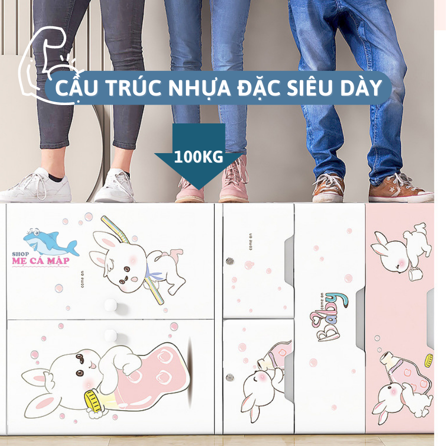 Tủ Nhựa Cho Bé PAKEY Có Ngăn Treo, Tủ Quần Áo Trẻ Em Nhiều Tầng Có Bánh Xe Tiện Lợi, Mới Nhất HX004