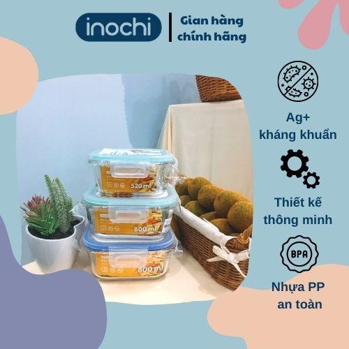 Hộp Thuỷ Tinh Đựng -Thực Phẩm vuông Nikko Inochi (có ngăn) Bảo Quản Thực Phẩm Tươi