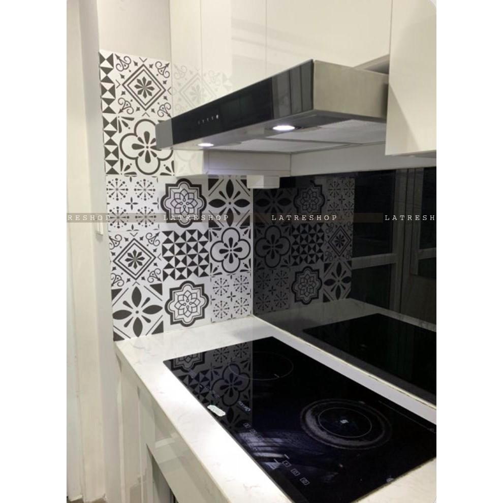 Đề can gạch bông dán bếp tường dán nhà tắm decor chịu nhiệt dễ lau chùi đề can loại 1 - Black & White khổ 40x60cm 0007