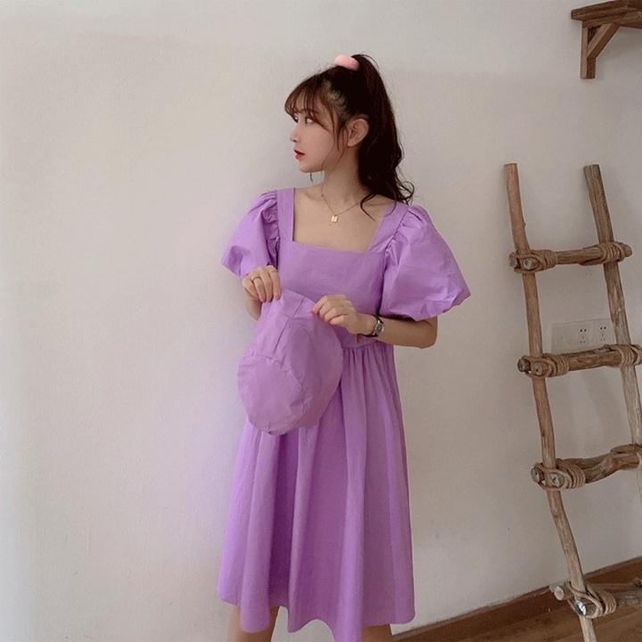 Đầm nữ trẻ em Hot trend 2021 - Cổ vuông - Tay phồng - Chất đũi -VannhShop Ms 01A
