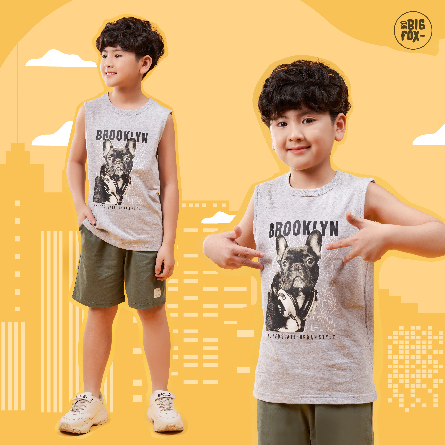 Set Bộ Quần Áo Ba Lỗ Sát Nách Cho Bé Trai Bigfox, Size Đại, BROOKLYN 3-11, Chất Cotton