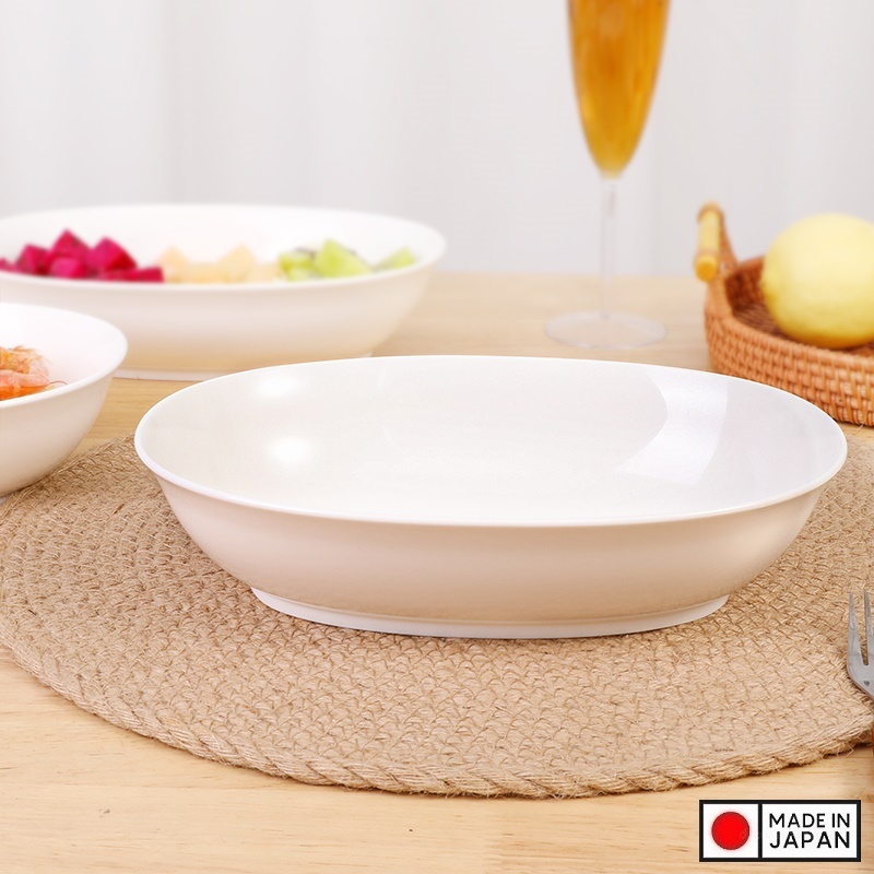 Đĩa bầu dục sâu lòng màu trắng 1.0L - Hàng Nội Địa Nhật Bản