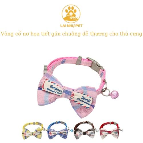 Vòng cổ nơ hoạ tiết gắn nơ caro dễ thương cho thú cưng - Lai Nhự Pet