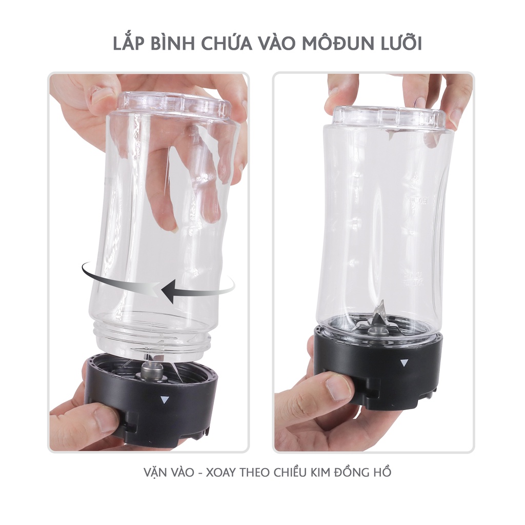 Máy xay sinh tố mini Mix&amp;Go gồm 2 cối xay tích hợp bình chứa dung tích 300-600ml, công suất 350W, model LBSP8648