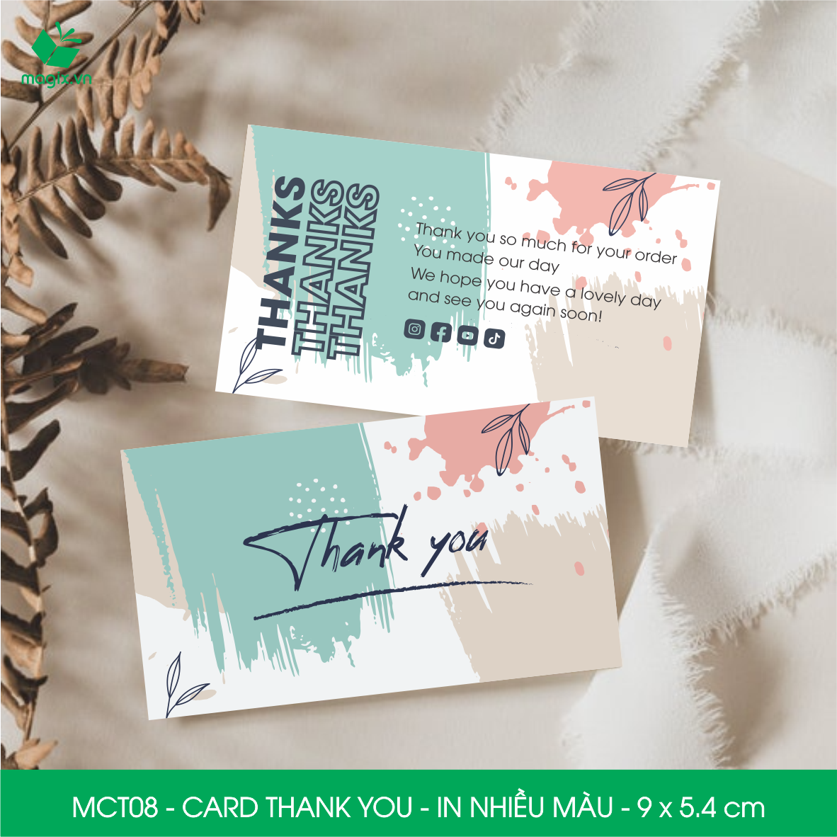 MCT08 - 9x5.4 cm - 1000 Card Thank you, Thiệp cảm ơn khách hàng, card cám ơn cứng cáp sang trọng