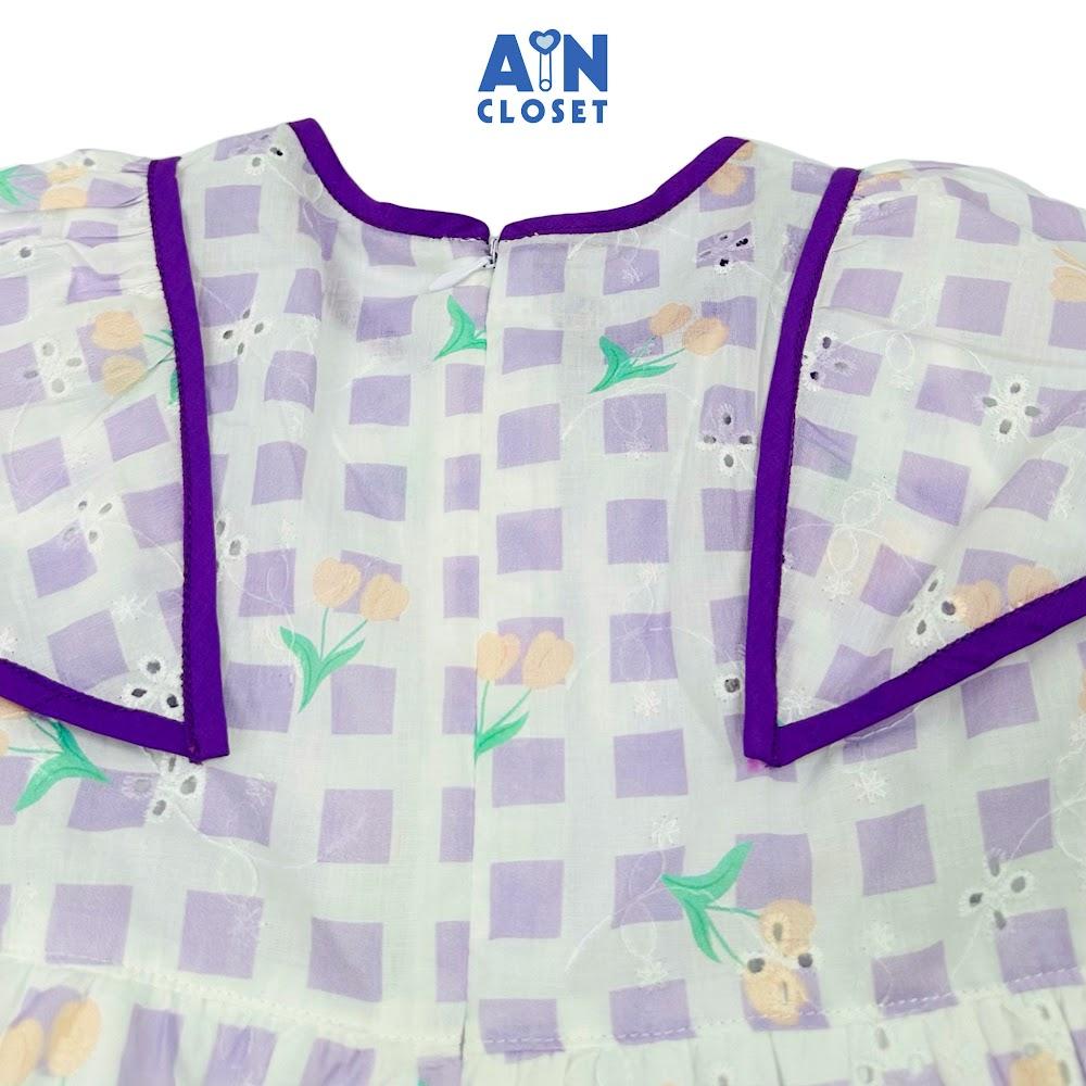 Đầm bé gái họa tiết Hoa Caro Tím cotton thêu - AICDBGB9DINJ - AIN Closet