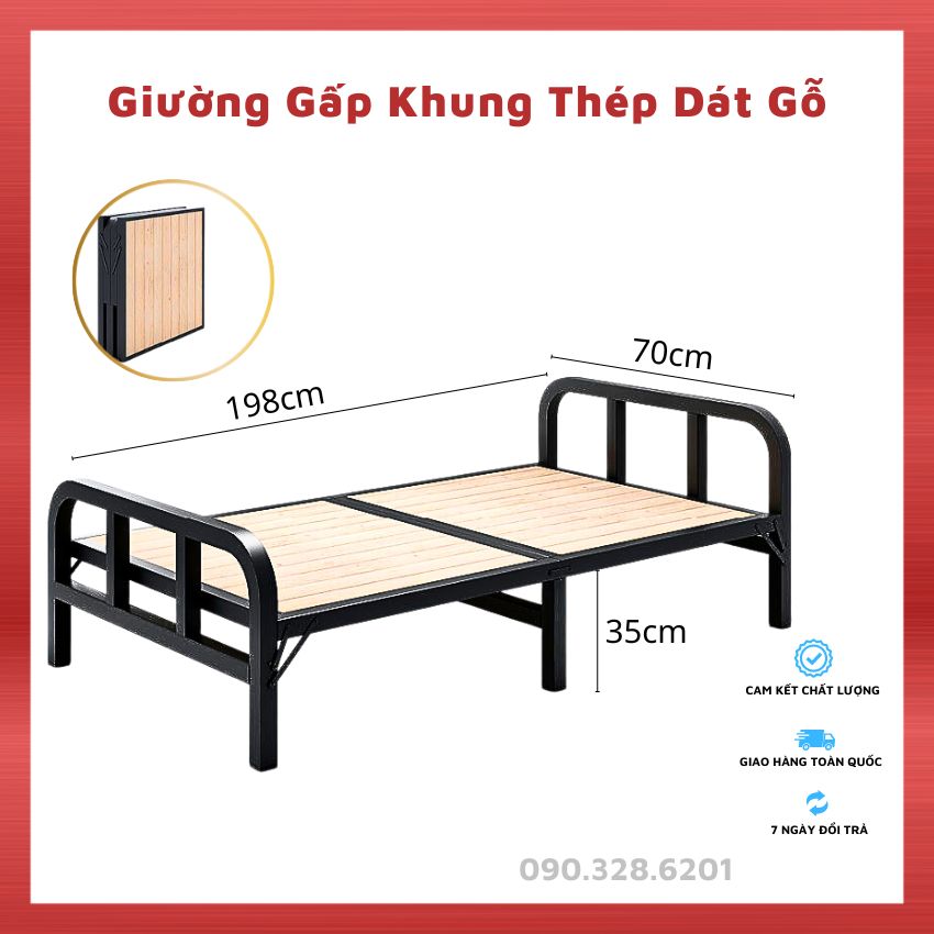 Giường Ngủ Xếp Khung Thép Dát Gỗ, Giường Gấp Văn Phòng Nhiều Kích Thước