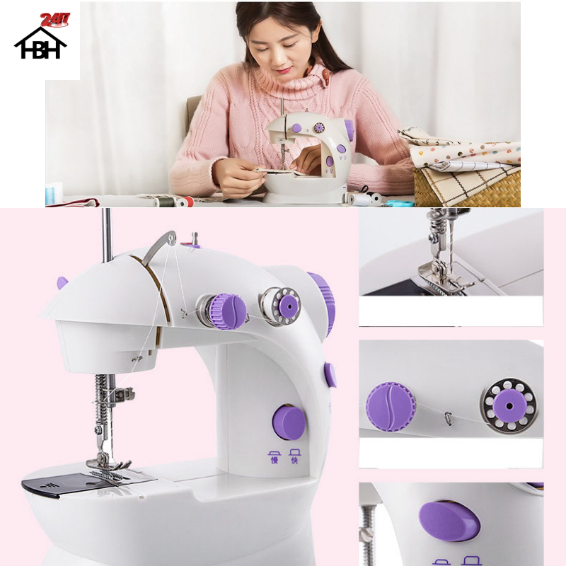 Máy May Mini Gia Đình Tặng Kèm hộp chỉ đủ mầu + thuước dây đo