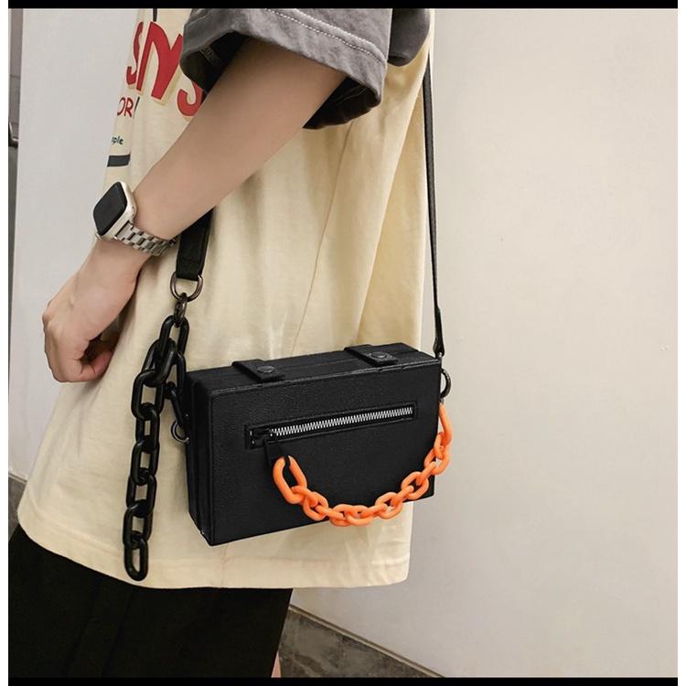 Túi Hộp Đeo Chéo Unisex Nam Nữ Túi Xách Đeo Vai Thời Trang Phối Dây Xích TS1 - RockCow