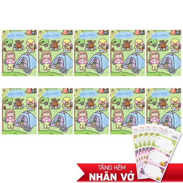 Combo 10 Tập Học Sinh Cô Tiên Xanh - Miền Nam - 4 Ô Ly - 96 Trang 100gsm - The Sun - Cắm Trại - Tặng Kèm Nhãn Vở Cô Tiên Xanh