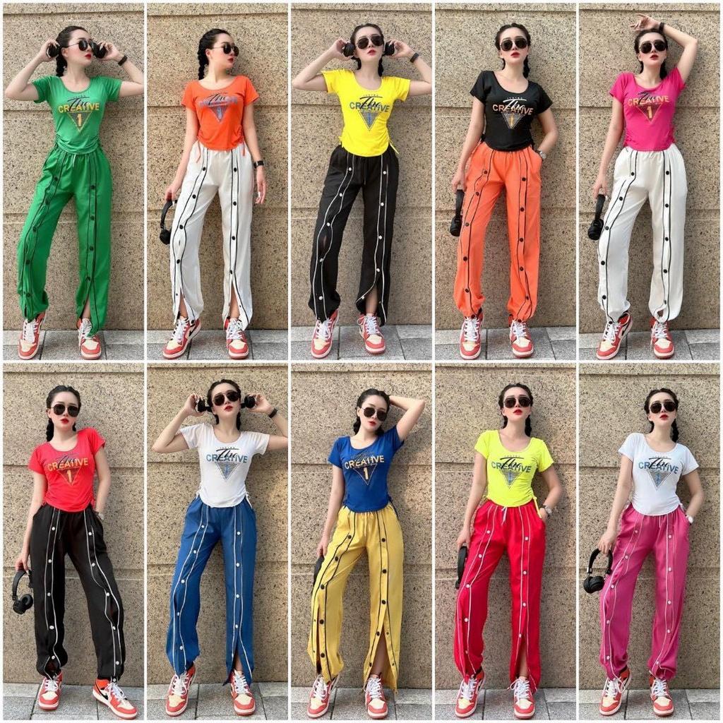 set áo cộc tay rút dây eo quần jogeer cúc bấm tập zumba, đi xe đạp, đi chơi siêu hot