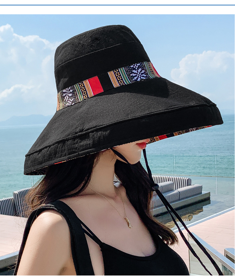 Mũ đi biển đẹp rộng vành nón chống nắng đội 2 mặt gấp gọn họa tiết thổ cẩm chống tia UV thoáng mát dona23062301