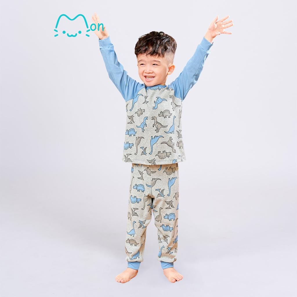 Bộ mặc nhà bé trai mùa hè, bộ ngủ điều hoà dài tay chất cotton thoáng mát giúp giữ ấm cơ thể khi nằm điều hòa MonBabies