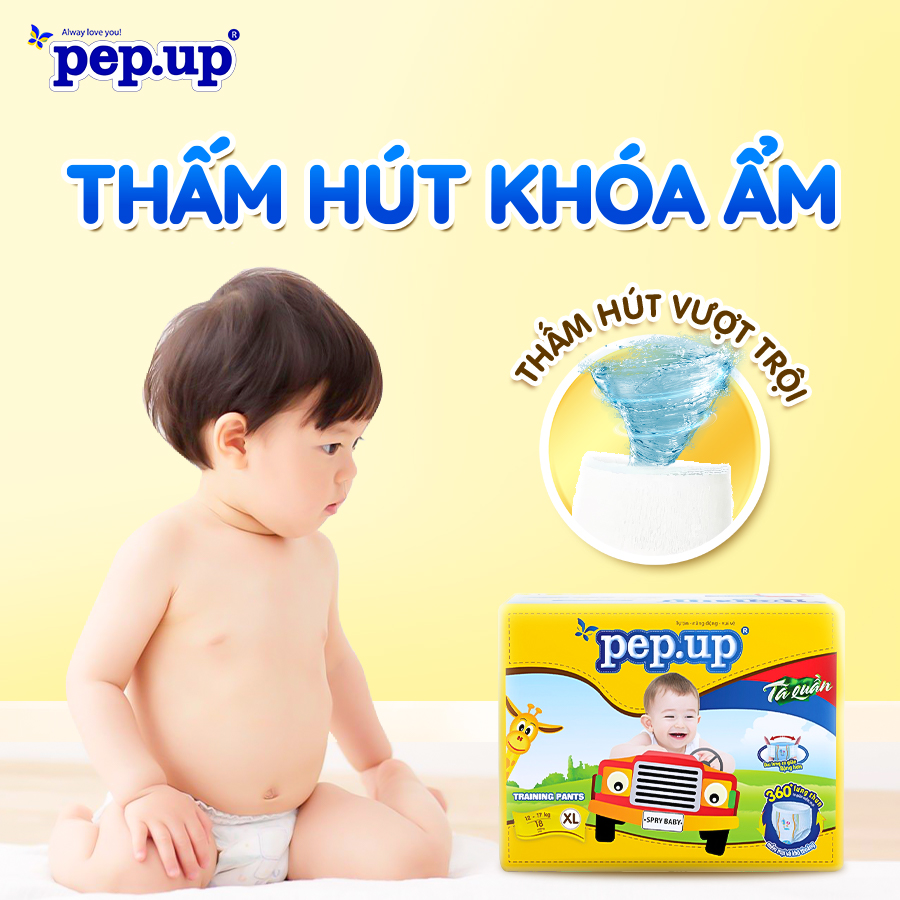 Tã/Bỉm Quần Em Bé Pep.up Extra Dry Gói Nhỏ Siêu Mềm Mại, Siêu Khô Thoáng, Kháng Khuẩn Size S11, M10, L9, XL8