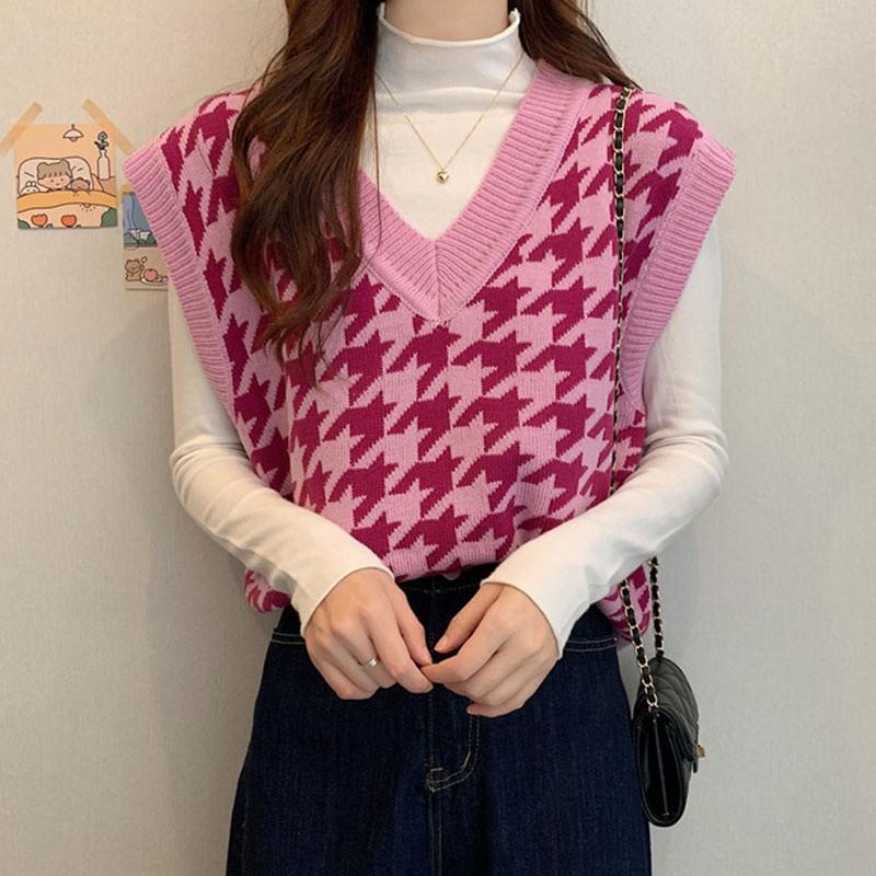 Áo vest len không tay dáng rộng hợp thời trang trẻ trung năng động