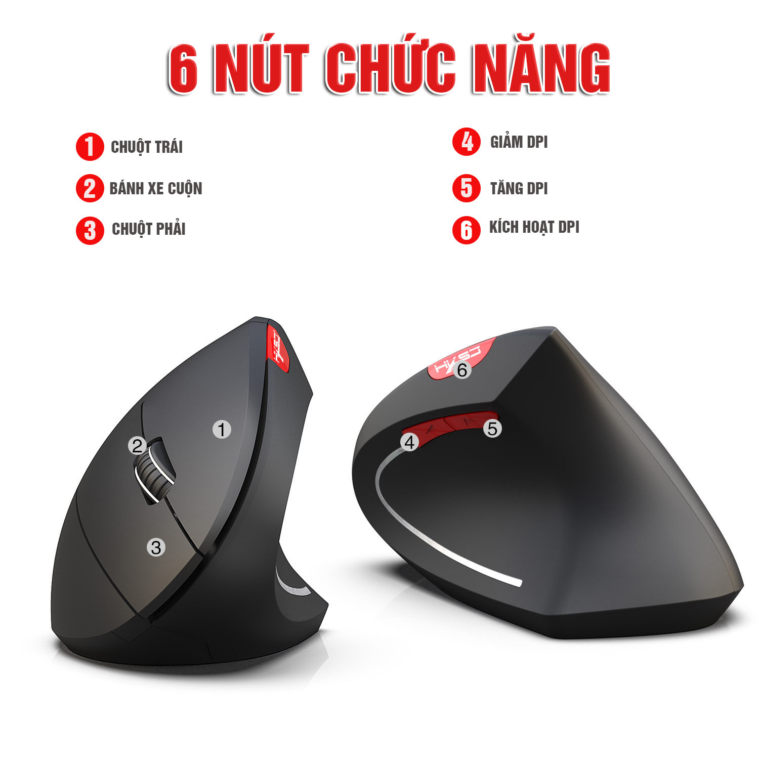 Chuột đứng không dây Wireless 2.4G, Bluetooth, DPI điều chỉnh 3 cấp, cho Gaming, Văn phòng, Designer 6 nút, chống mỏi cổ tay Dan House HXSJ T24, T24, T29, Pin sạc- Hàng chính hãng