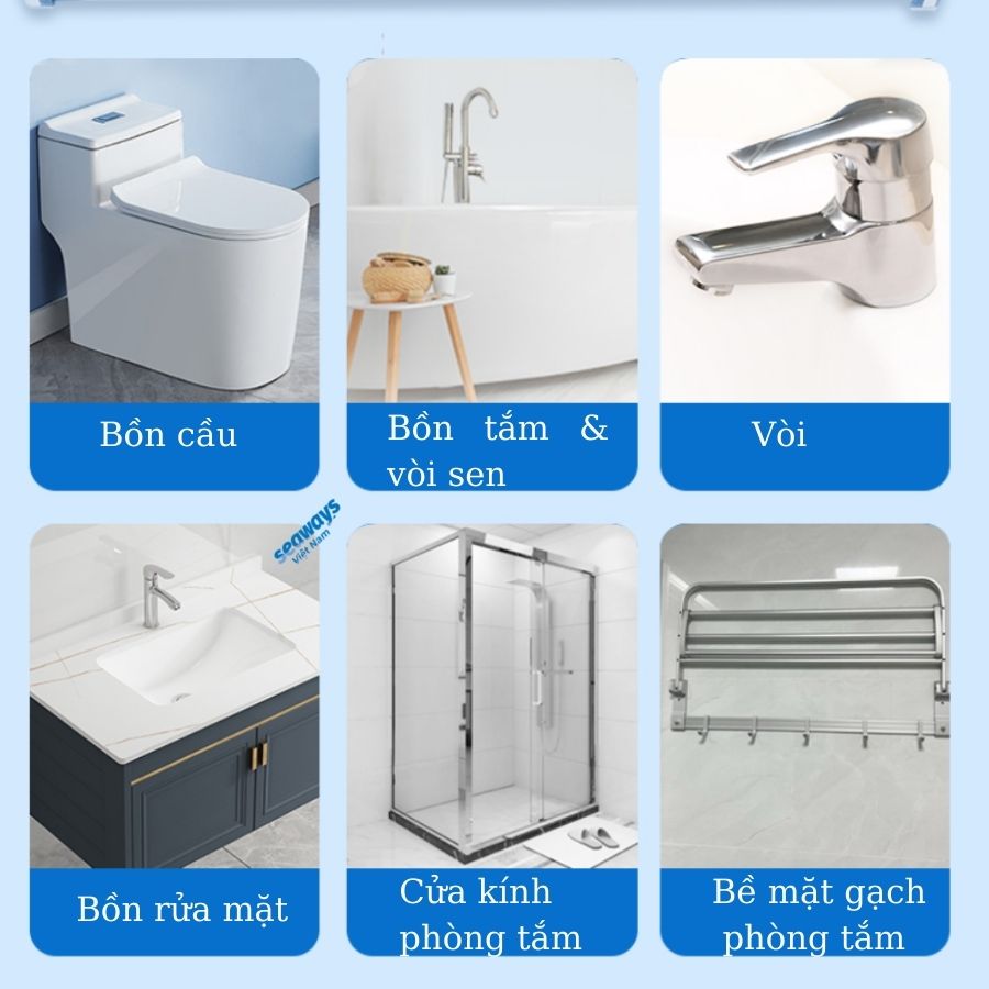 Chai Tẩy Cặn Canxi & Bảo Vệ các bề mặt Kim Loại, Inox, Sứ Nhà Tắm - Toilet SEAWAYS 500ml