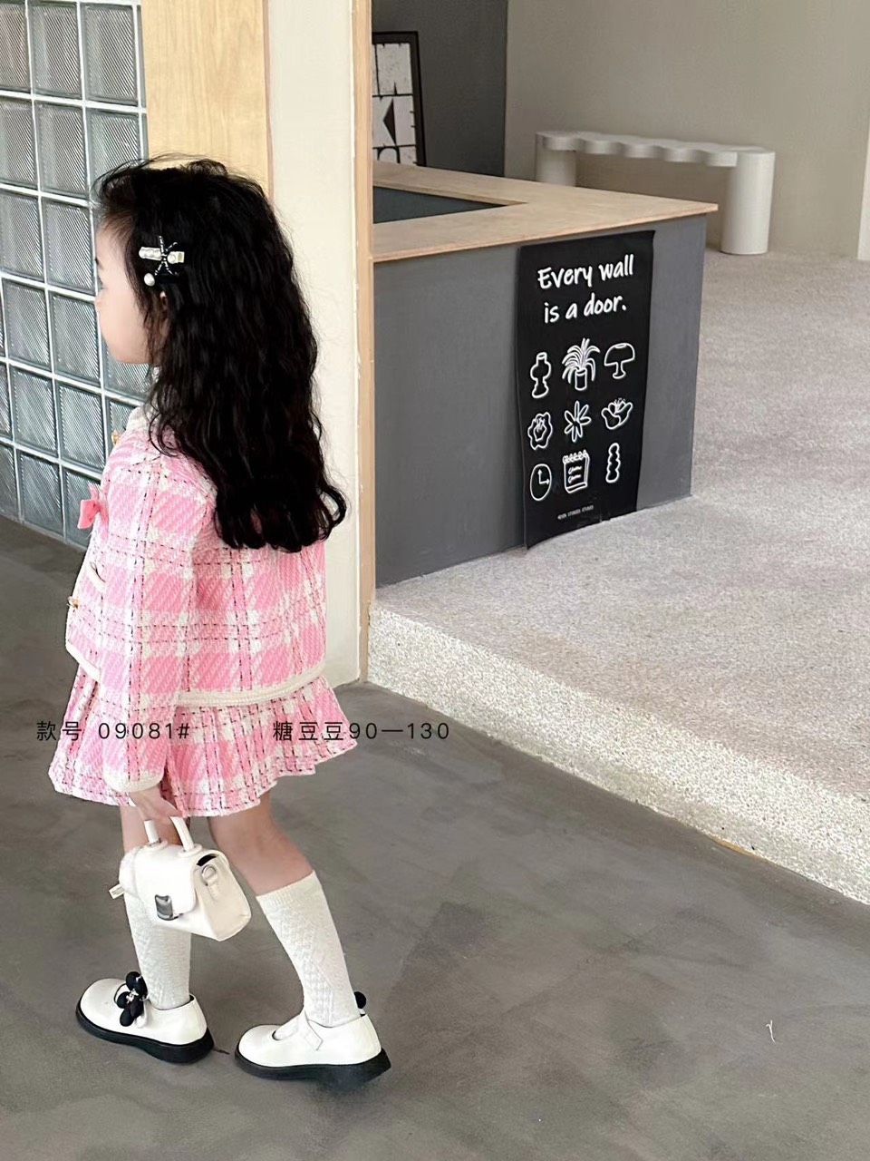 Set váy dạ cho bé gái, Váy thu đông trẻ em 2-7 tuổi đính nơ và kim tuyến phong cách Hàn Quốc kiểu dáng thời trang