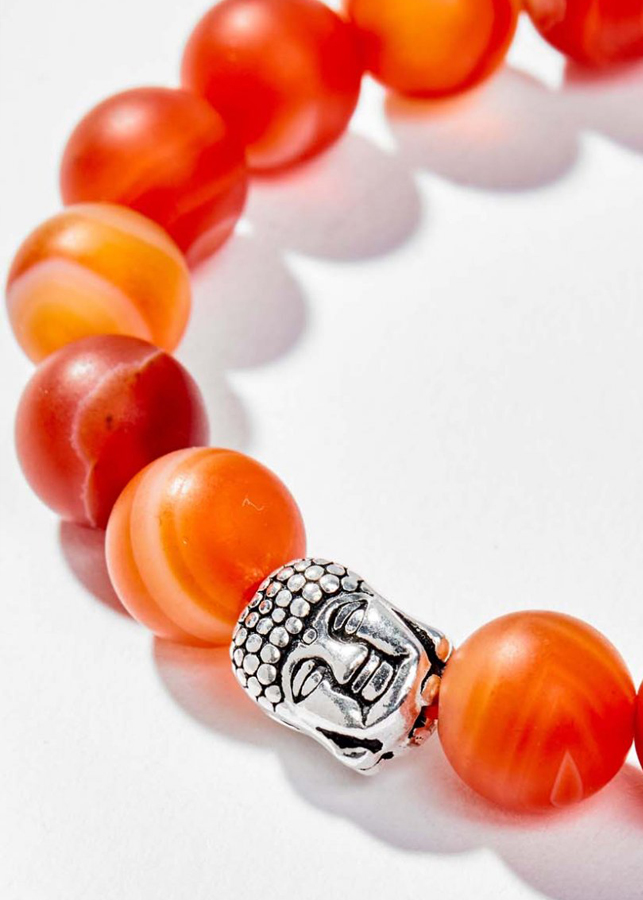 Vòng Tay Phong Thủy Nam Đá Mã Não Đỏ Nhám Phối Charm Phật Bạc  Mệnh Hỏa, Thổ Ngọc Quý Gemstones