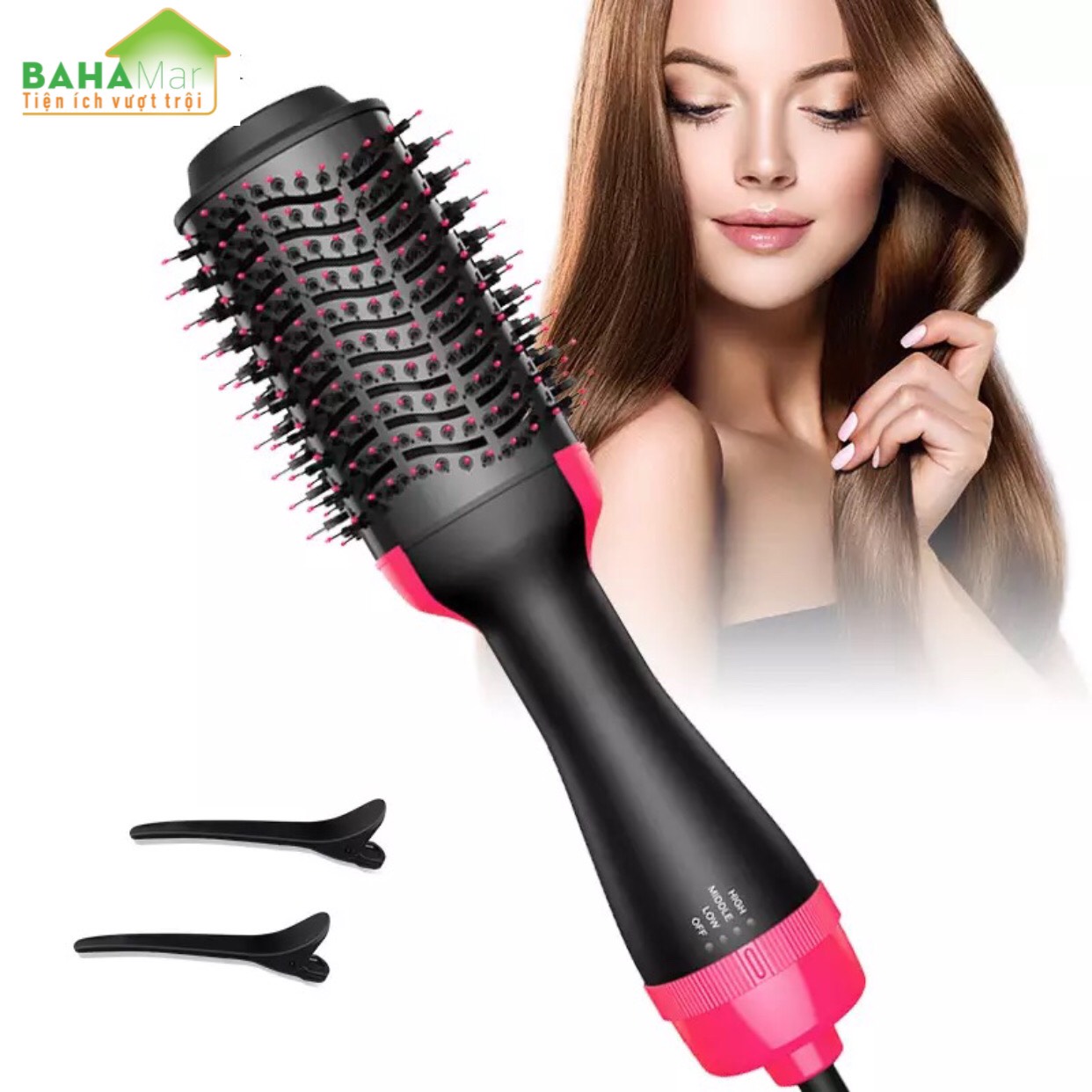 LƯỢC ION SẤY TÓC TẠO KIỂU 4 TRONG 1 BAHAMAR vừa chải tóc vừa sấy tóc và tạo kiểu cho tóc công nghệ ion âm giúp tóc mượt và bóng