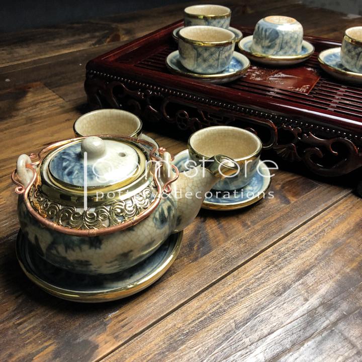 Ấm lẻ men rạn giả cổ bọc đồng gốm sứ