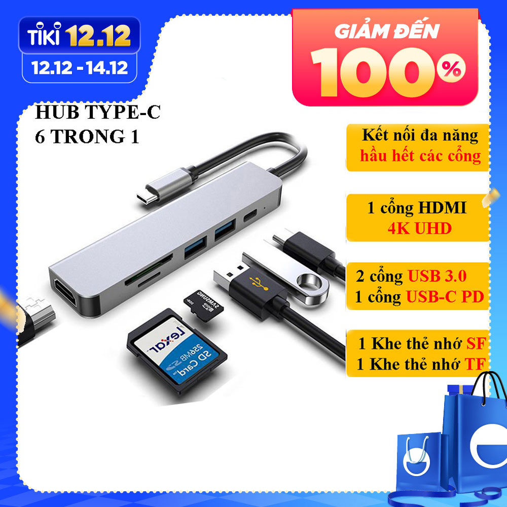 Hub chuyển đổi USB TypeC 6 trong 1 SEASY SS26, Cổng chuyển đổi HUB USB TypeC to HDMI, 1 cổng HDMI 4k UHD , 3 cổng USB 3.0, 2 khe đọc thẻ nhớ SD và TF, Kết nối nhiều thiết bị với tốc độ cao, Dùng cho Điện thoại/Laptop/PC/Macbook – Hàng chính hãng