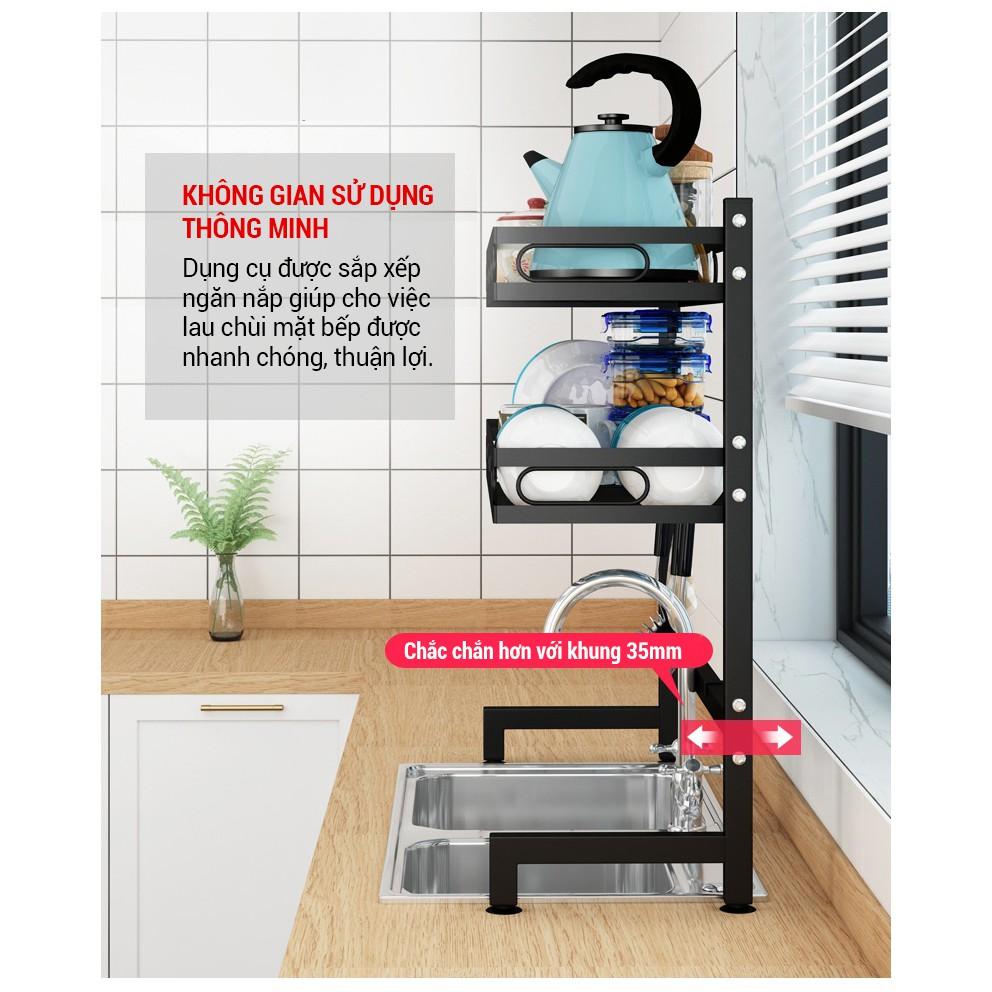 Kệ Để Chén Đĩa Thông Minh Trên Bồn Rửa Sơn Đen Cao Cấp, KB