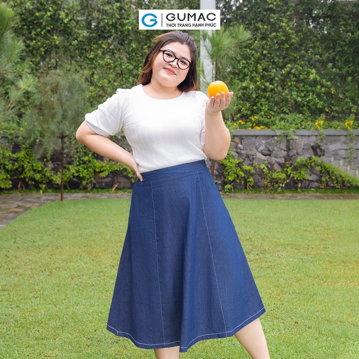 Chân váy A bigsize viền chỉ thời trang GUMAC VD10062