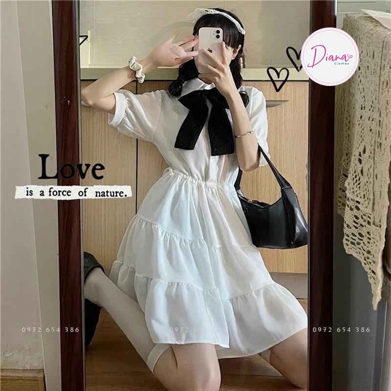 Váy nữ đầm babydoll cổ nơ - Màu đen trắng - dáng xoè tay phồng kiểu dáng Hàn Quốc