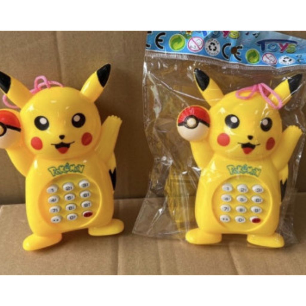 Điện thoại đồ chơi pikachu cầm tay, dùng pin có nhạc và dây đeo cực dễ thương cho bé