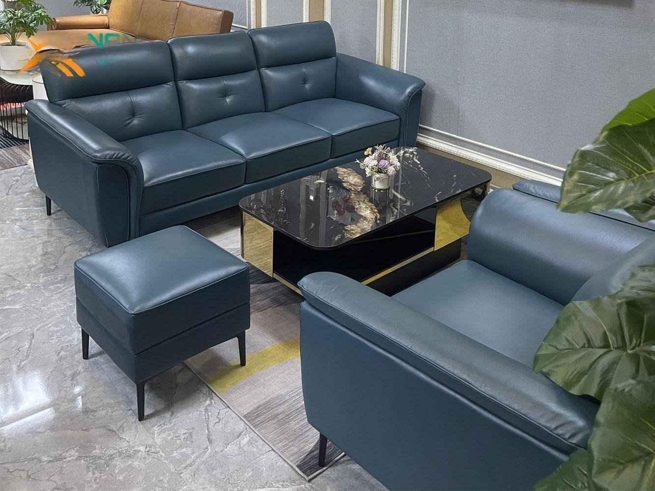 Combo ghế sofa băng da bò Italy Juno sofa màu xanh SFBCT06 2m4/1m1 hàng cao cấp chuẩn da bò nhập khẩu Ý