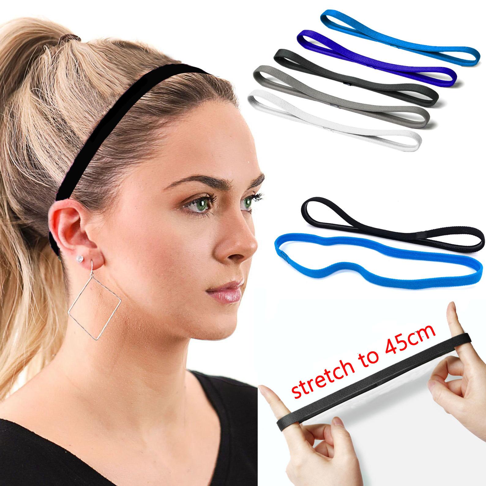 Băng đầu đàn hồi thể thao cao su chống trượt cho nữ nam Yoga Bands thể thao ngoài trời chạy bóng đá kéo dài dây đeo mồ hôi Color: Blue