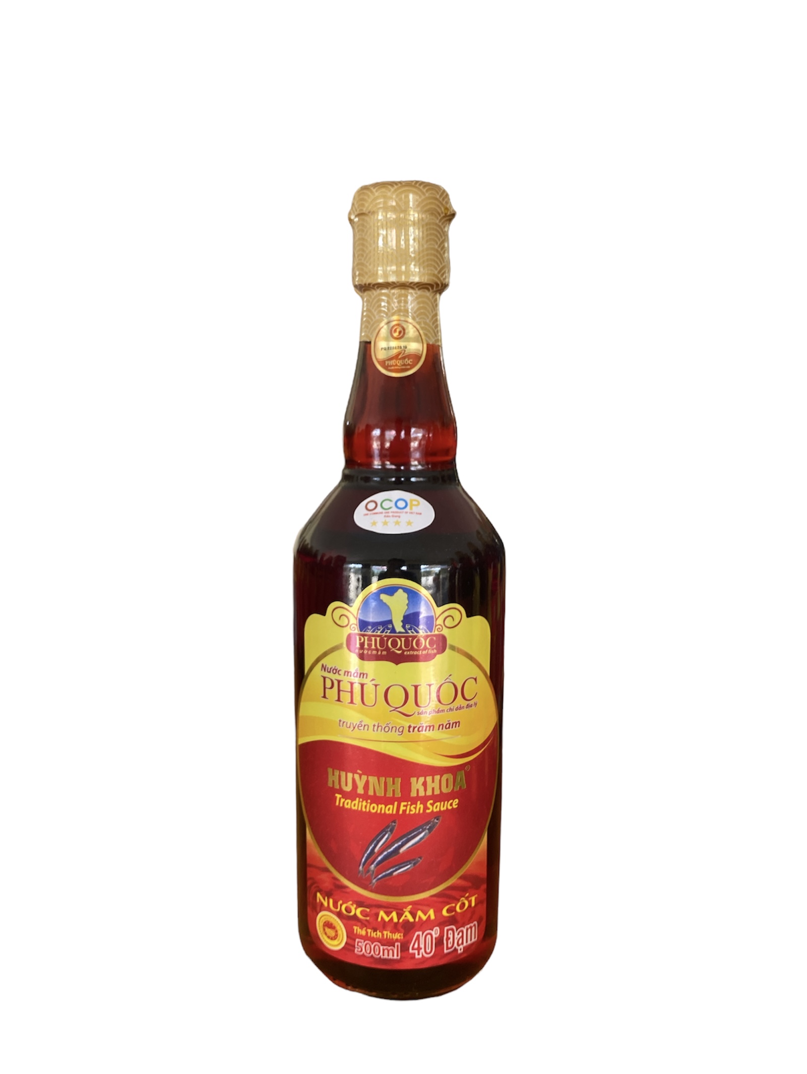 Đặc Sản Kiên Giang - Nước mắm truyền thống Phú Quốc - Huỳnh Khoa 40 độ đạm (Cặp 2 chai 520ml)