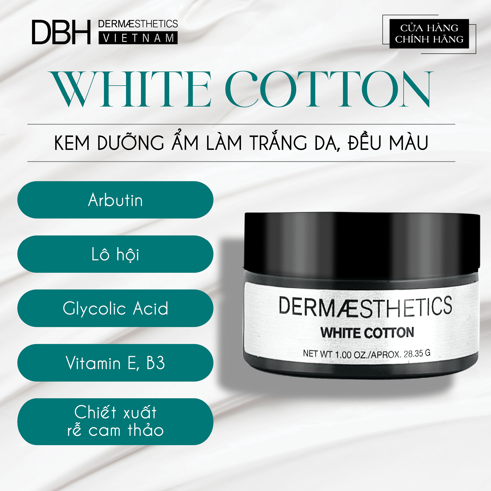 Kem dưỡng trắng da WHITE COTTON 28.35ML- DBH