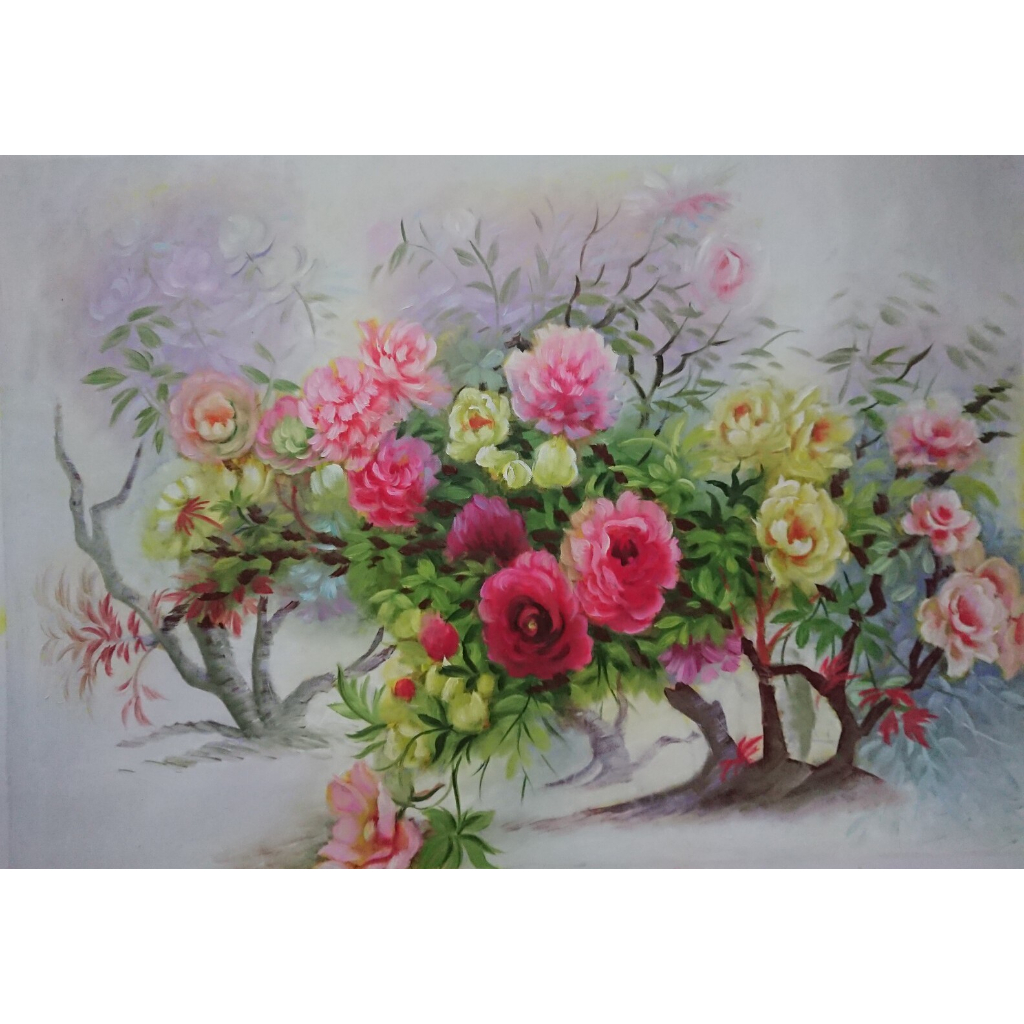 Hoa Mẫu Đơn - Tranh Sơn Dầu Vẽ Tay 50x70cm - Tranh không khung cuốn vào ống