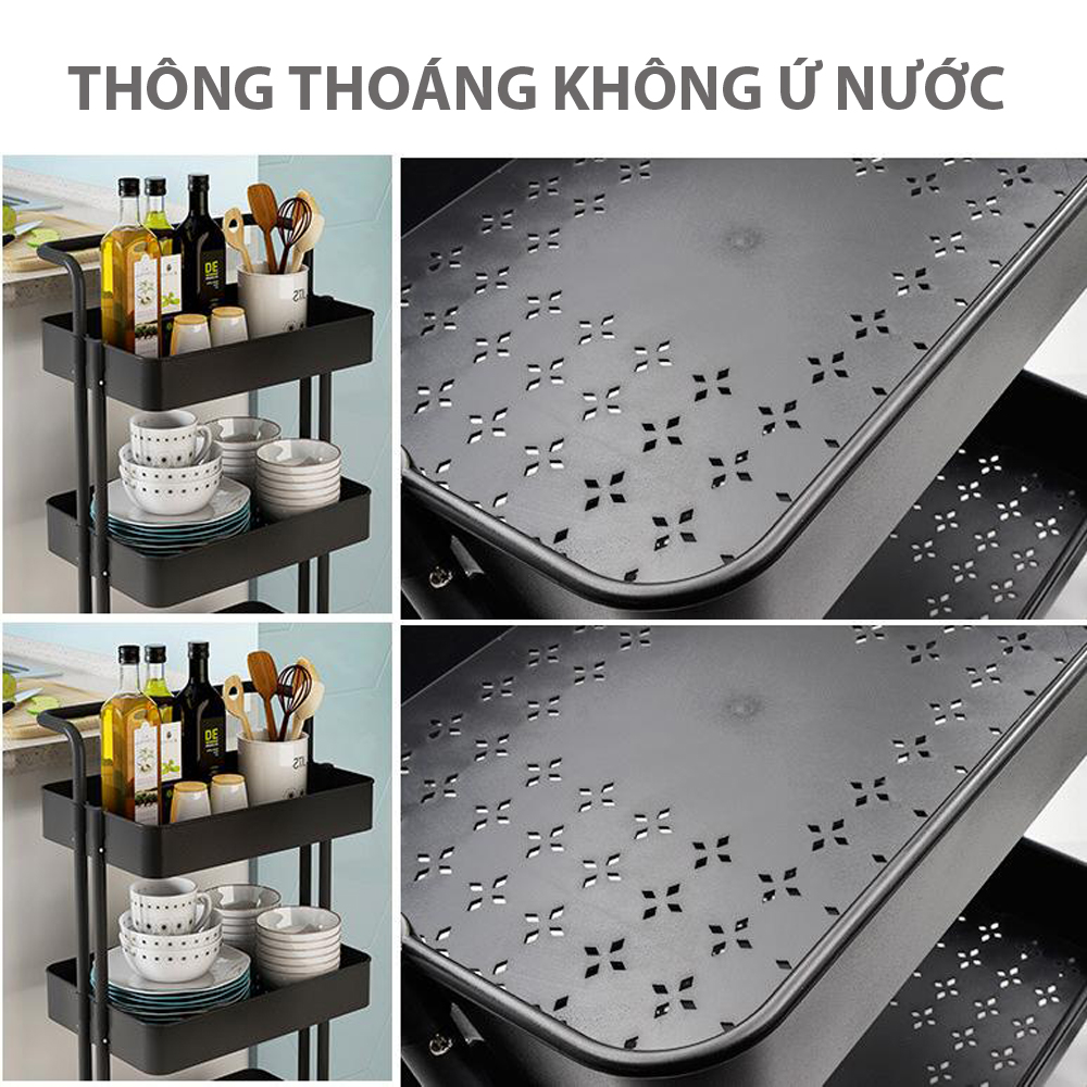 Kệ đựng để đồ đa năng có bánh xe 3 tầng (giao màu ngẫu nhiên)