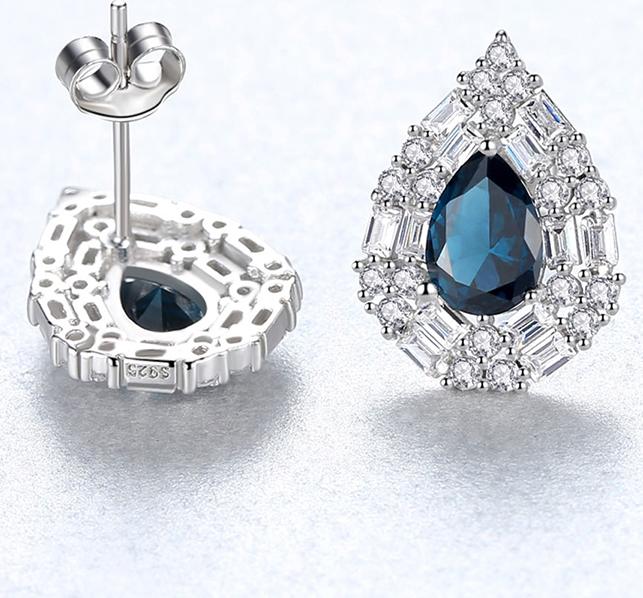 Bông tai hoa tai bạc nữ cao cấp đính đá tự nhiên bằng bạc s925 thật B2416 Bảo Ngọc Jewelry