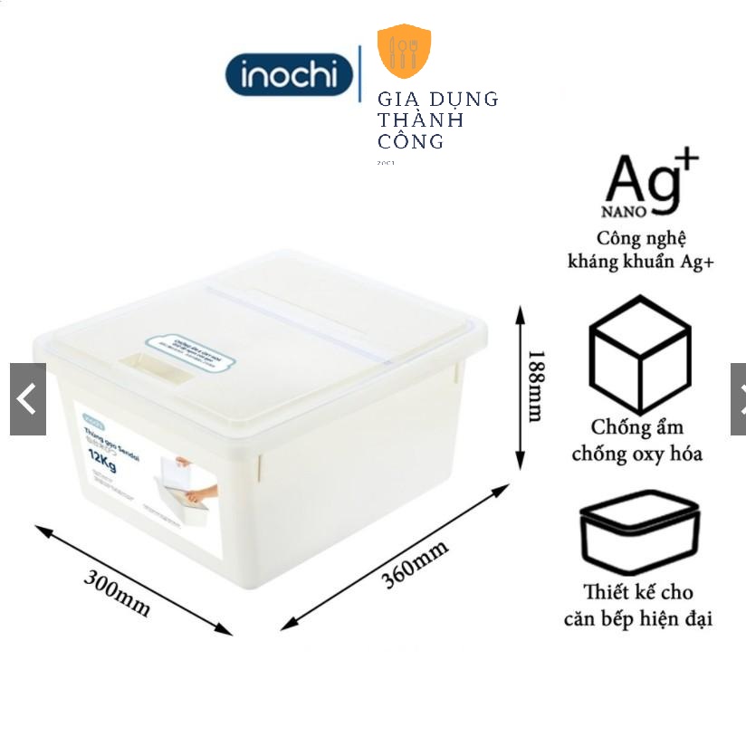 Thùng đựng gạo inochi Sendai 12 KG CAO CẤP Nắp Nhựa Kháng Khuẩn Chống Ẩm cao cấp tiêu chuẩn nhật