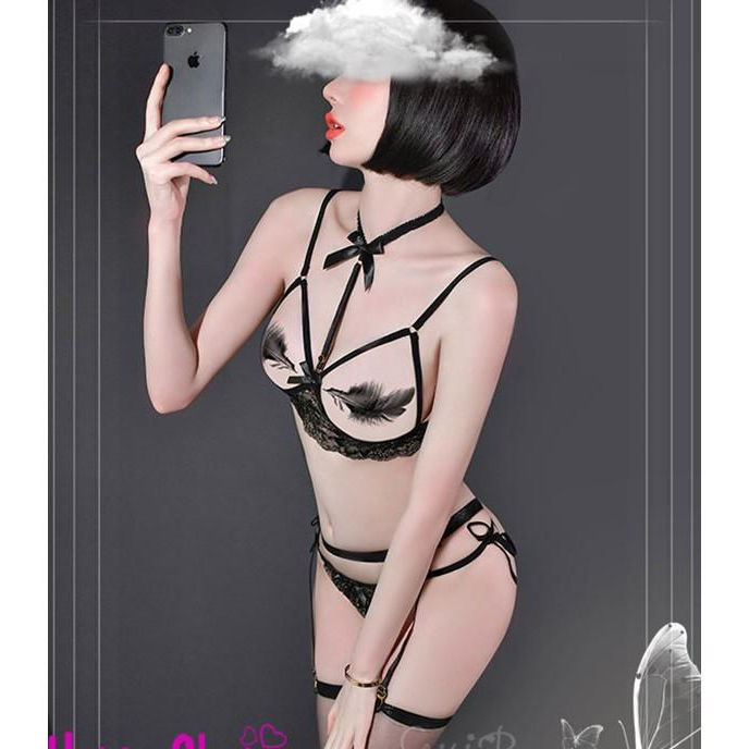 Bộ đồ lót kẹp vớ sexy, đồ lót bộ hở ngực xẻ đáy nóng bỏng TK2642