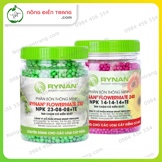 Bộ Phân Bón Tan Chậm Thông Minh Rynan Flowermate dành cho Kiểng lá và Hoa Kiểng - Hộp 150g - Rynan 230, Rynan 240 VTNN Nông Điền Trang