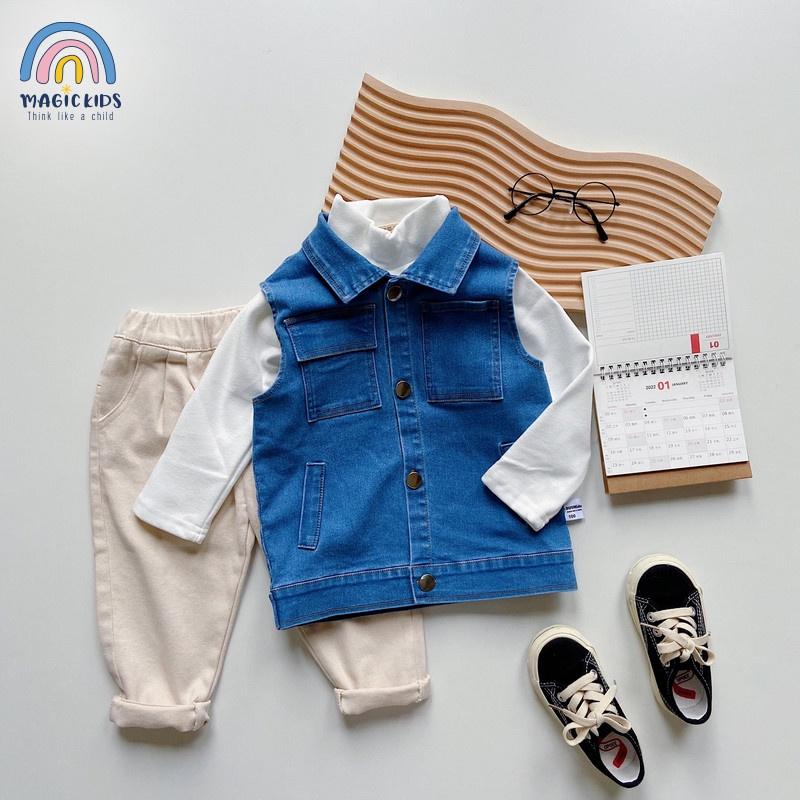 Áo khoác gile jeans bò mềm cho bé trai Magickids Áo khoác mùa đông dày dặn giữ ấm cho bé AO21015