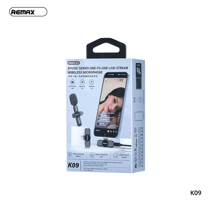 Micro thu âm không dây Type C kẹp cổ áo Remax K09 dùng cho Samsung/ iP15/ xiaomi/ Laptop/ PC _ Hàng chính hãng